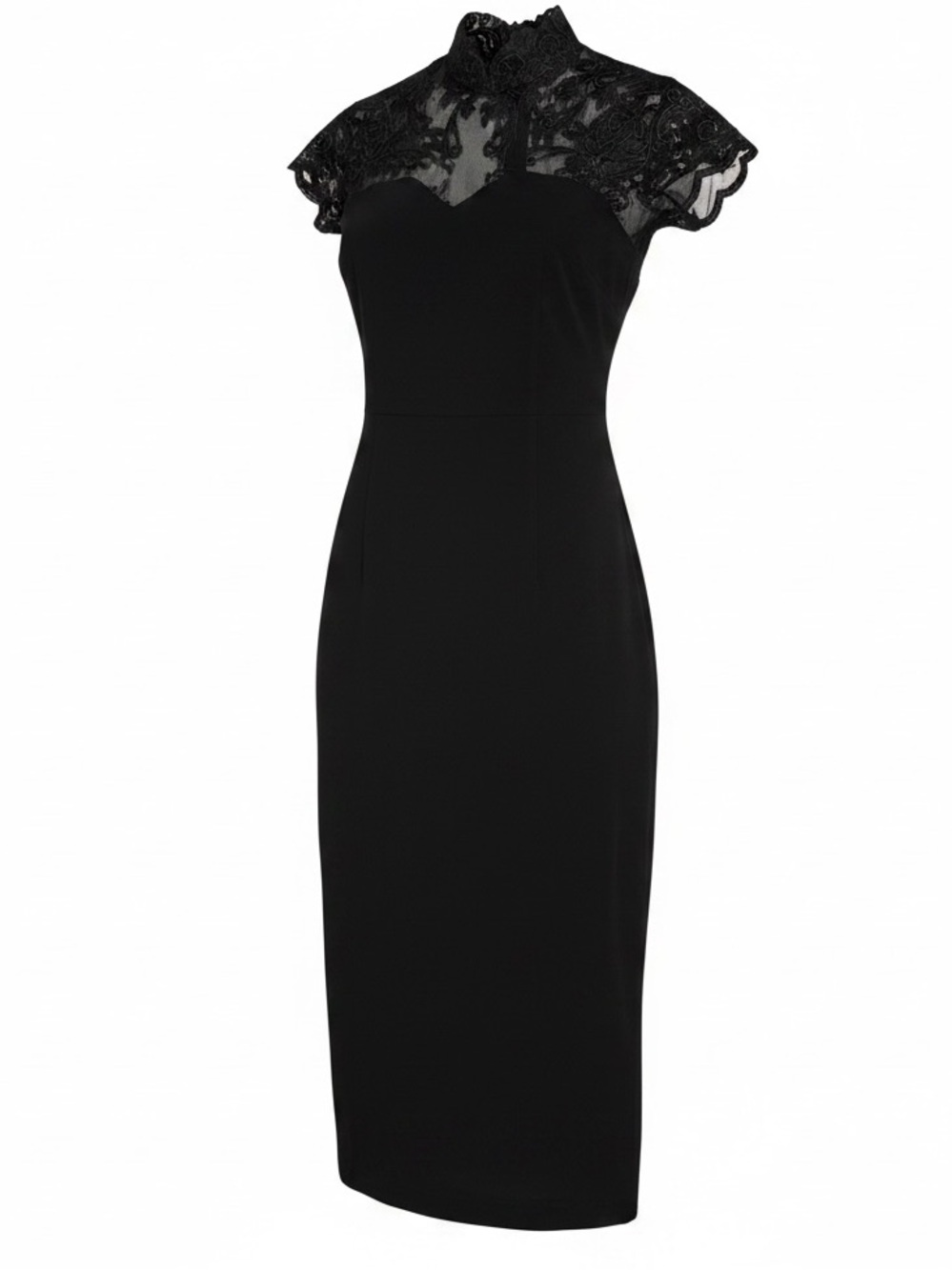 Vintage Cache Black Lace Mock Neck Maxi Dress Gown Size M Slit Whimsigoth